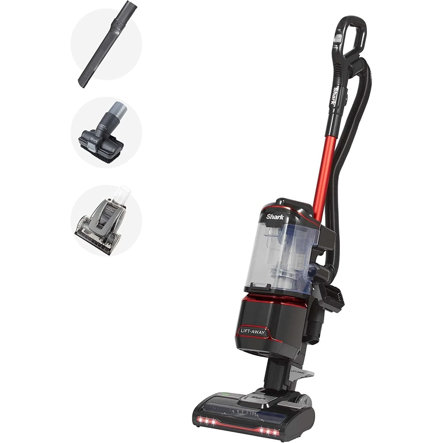 Shark NV602UKT Corded Upright Vacuum Cleaner, 1.1L, Lift-Away, Pet Model, Anti-Allergen, LED Headlights, 750W, 8m Cord, Red/Black - 1
